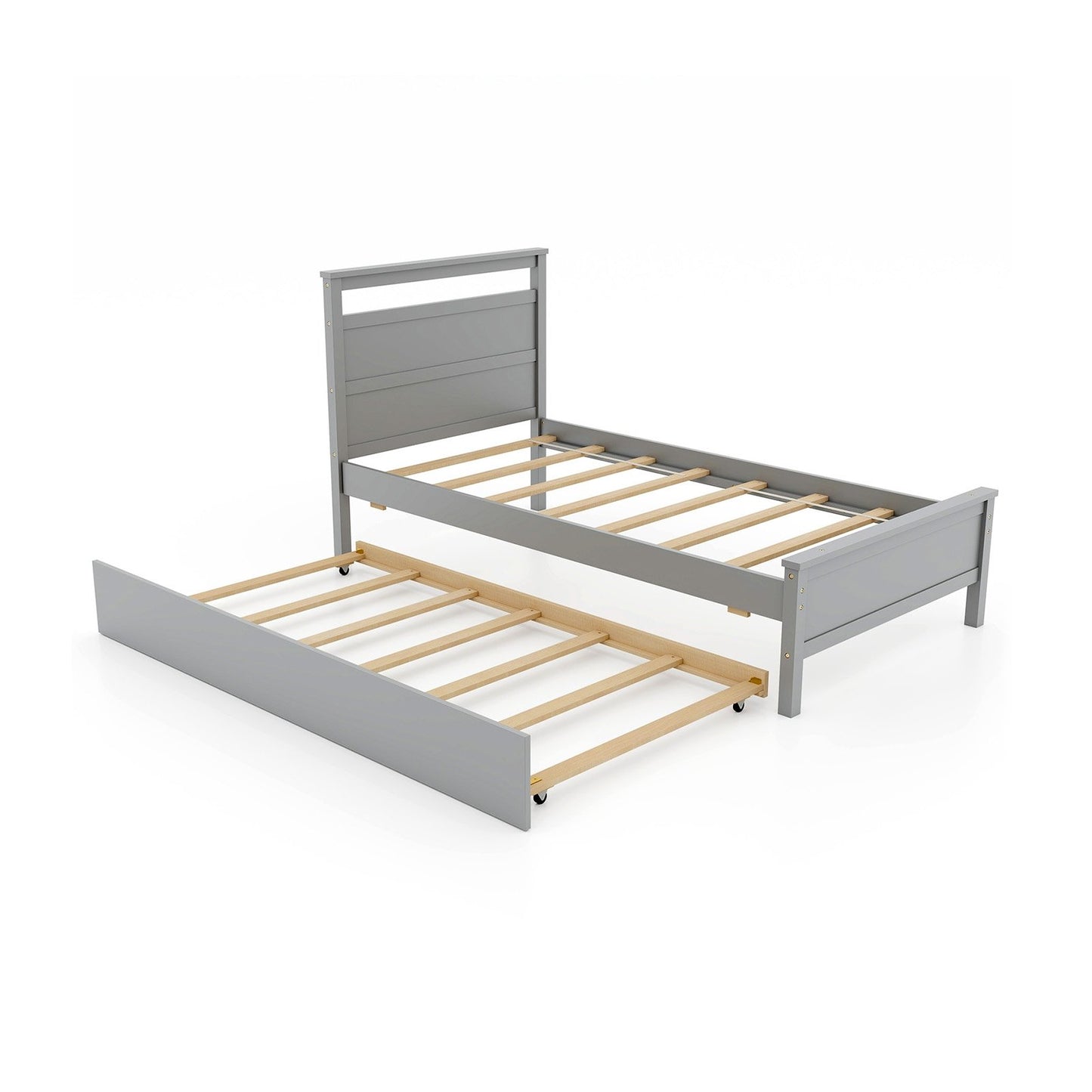 Twin Size Wooden Bed Frame with Trundle for Teens and Adults, Gray Trundle Bed Frame Gray at Gallery Canada