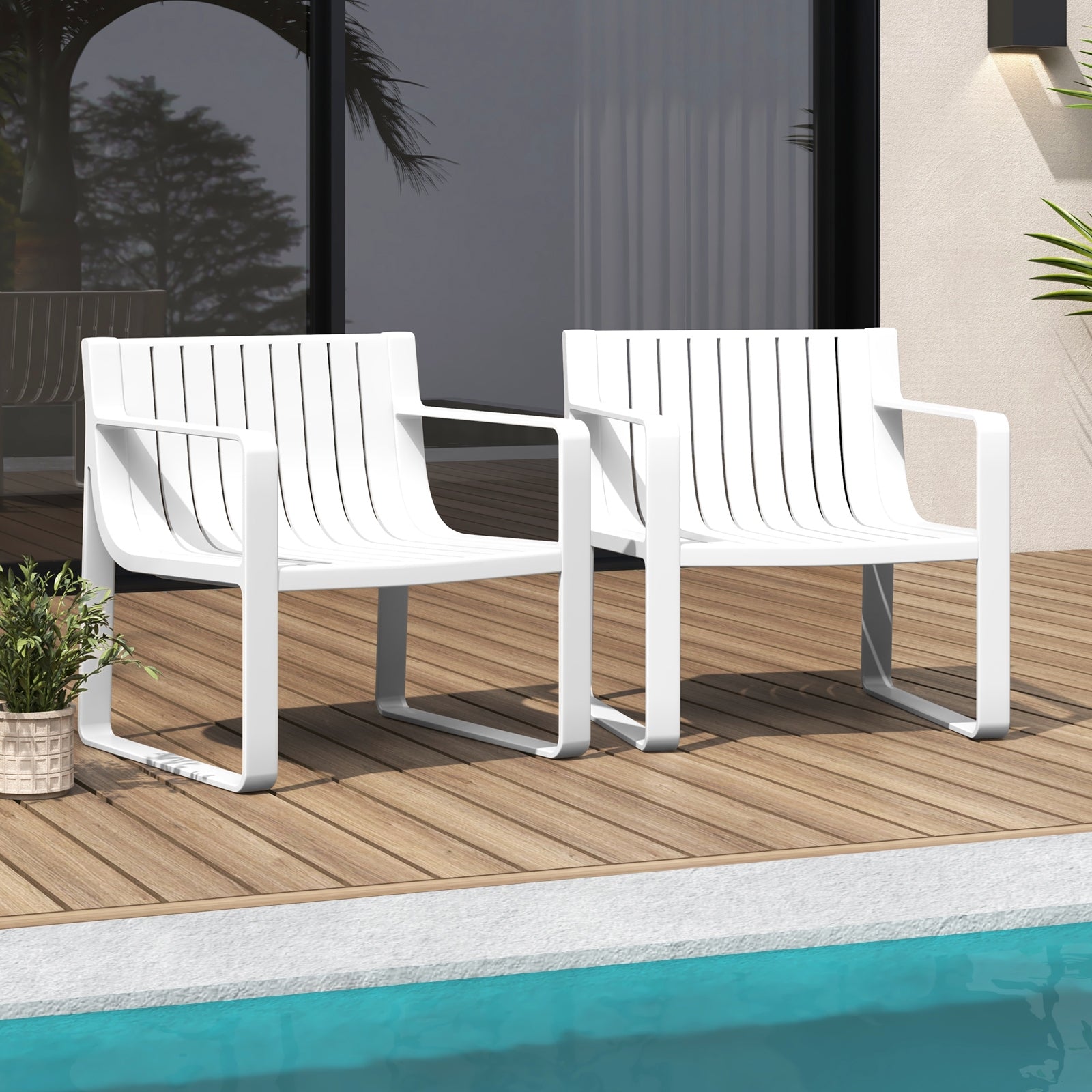 Patio Chairs Set of 2 with Curved Backrests and Seats, White Patio Dining Chairs at Gallery Canada