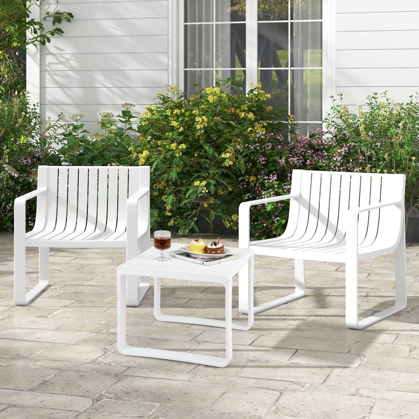 Patio Chairs Set of 2 with Curved Backrests and Seats, White Patio Dining Chairs at Gallery Canada