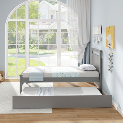 Twin Size Wooden Bed Frame with Trundle for Teens and Adults, Gray Trundle Bed Frame at Gallery Canada