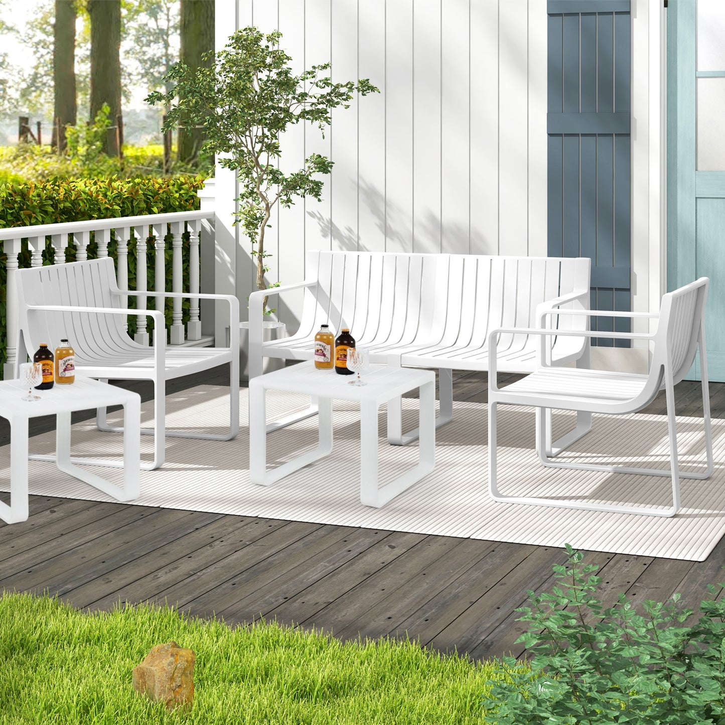 Patio Chairs Set of 2 with Curved Backrests and Seats, White Patio Dining Chairs at Gallery Canada