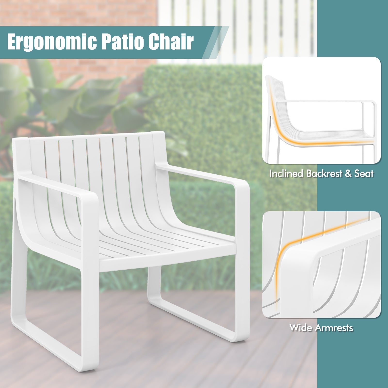 Patio Chairs Set of 2 with Curved Backrests and Seats, White Patio Dining Chairs at Gallery Canada