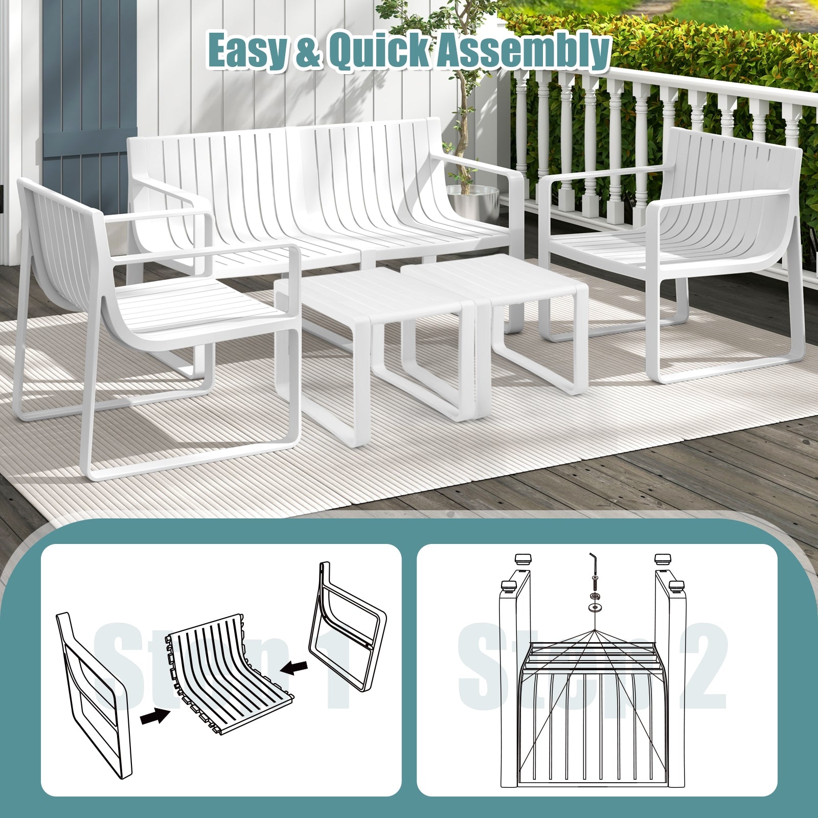 Patio Chairs Set of 2 with Curved Backrests and Seats, White Patio Dining Chairs at Gallery Canada