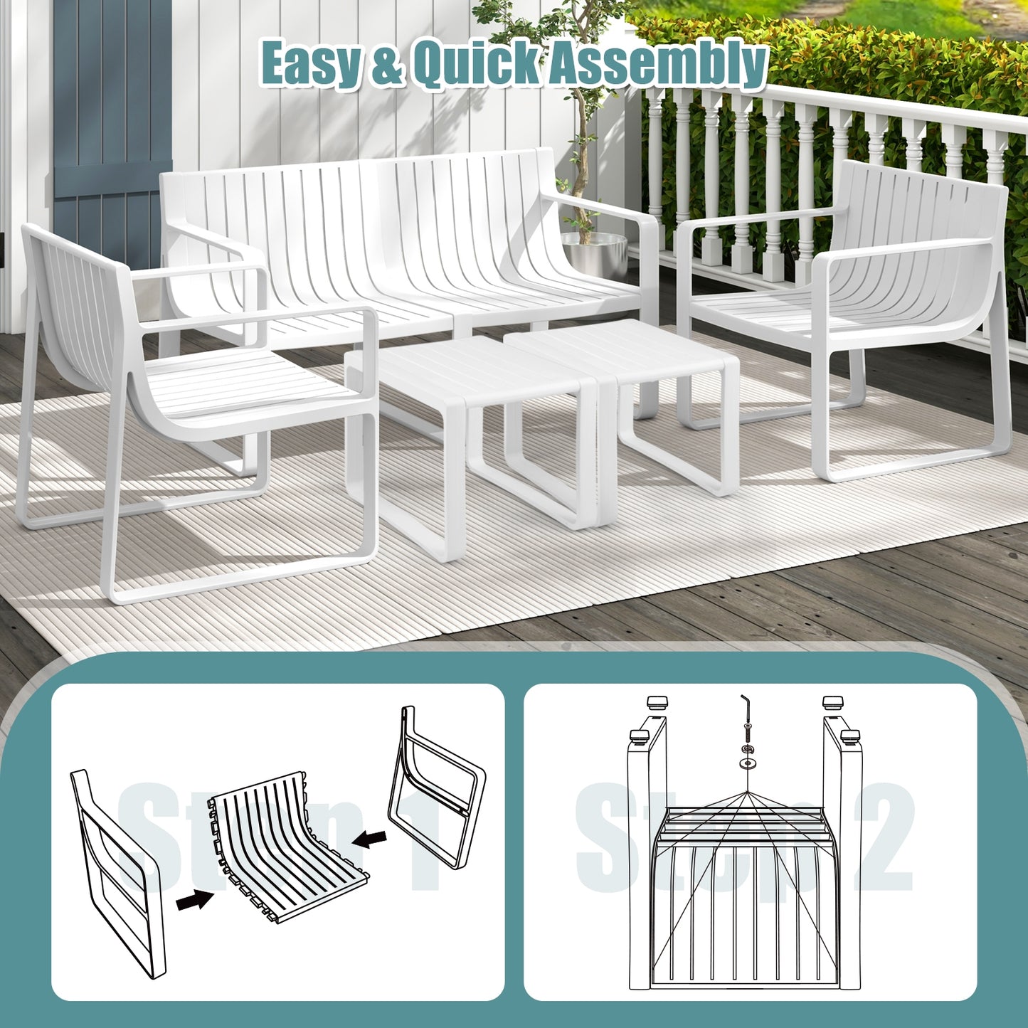 Patio Chairs Set of 2 with Curved Backrests and Seats, White Patio Dining Chairs at Gallery Canada