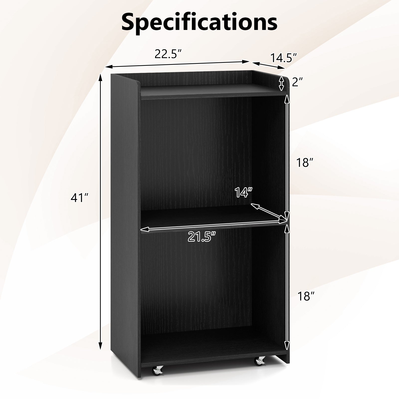 Rolling Podium Stand with 2 Shelves and Lockable Wheels, Black Cabinets & Chests at Gallery Canada