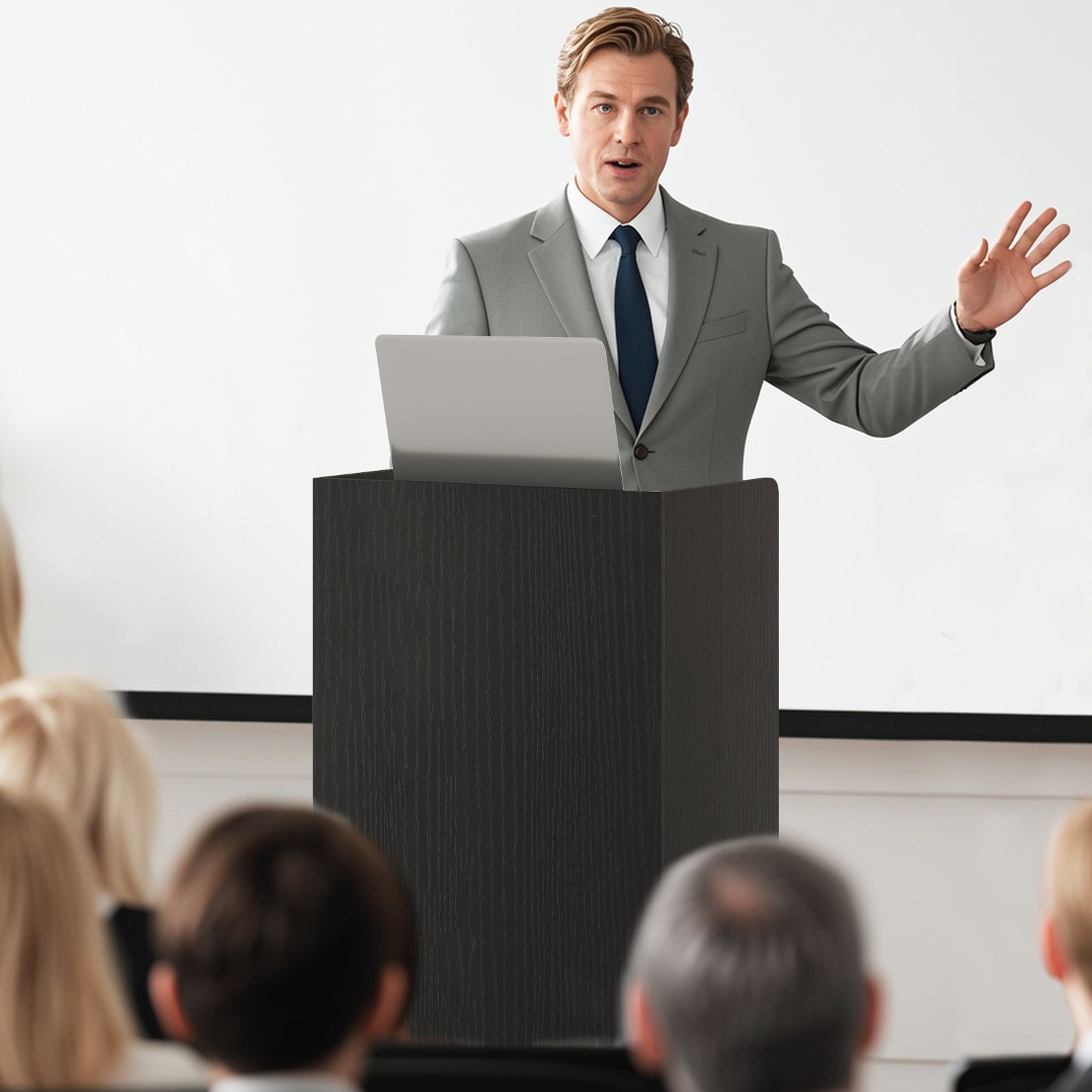 Rolling Podium Stand with 2 Shelves and Lockable Wheels, Black Cabinets & Chests at Gallery Canada