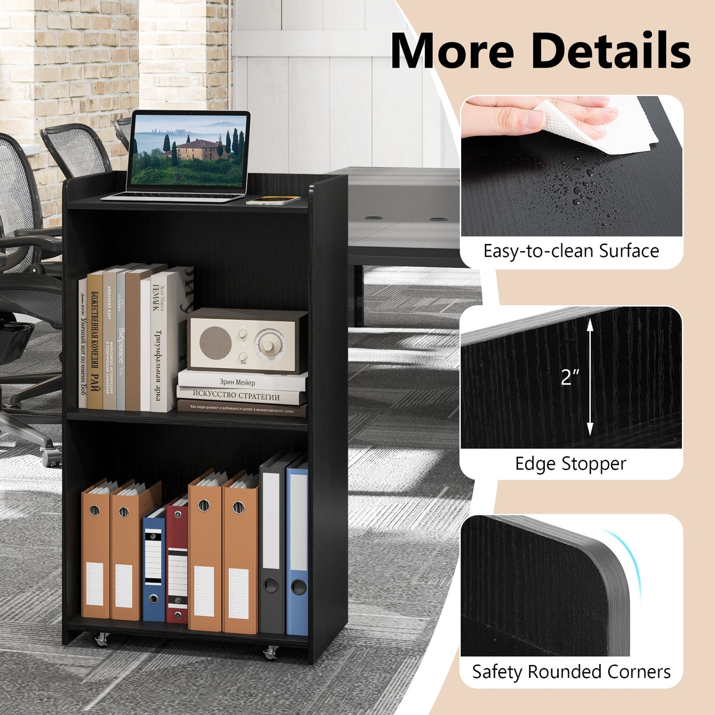 Rolling Podium Stand with 2 Shelves and Lockable Wheels, Black Cabinets & Chests at Gallery Canada