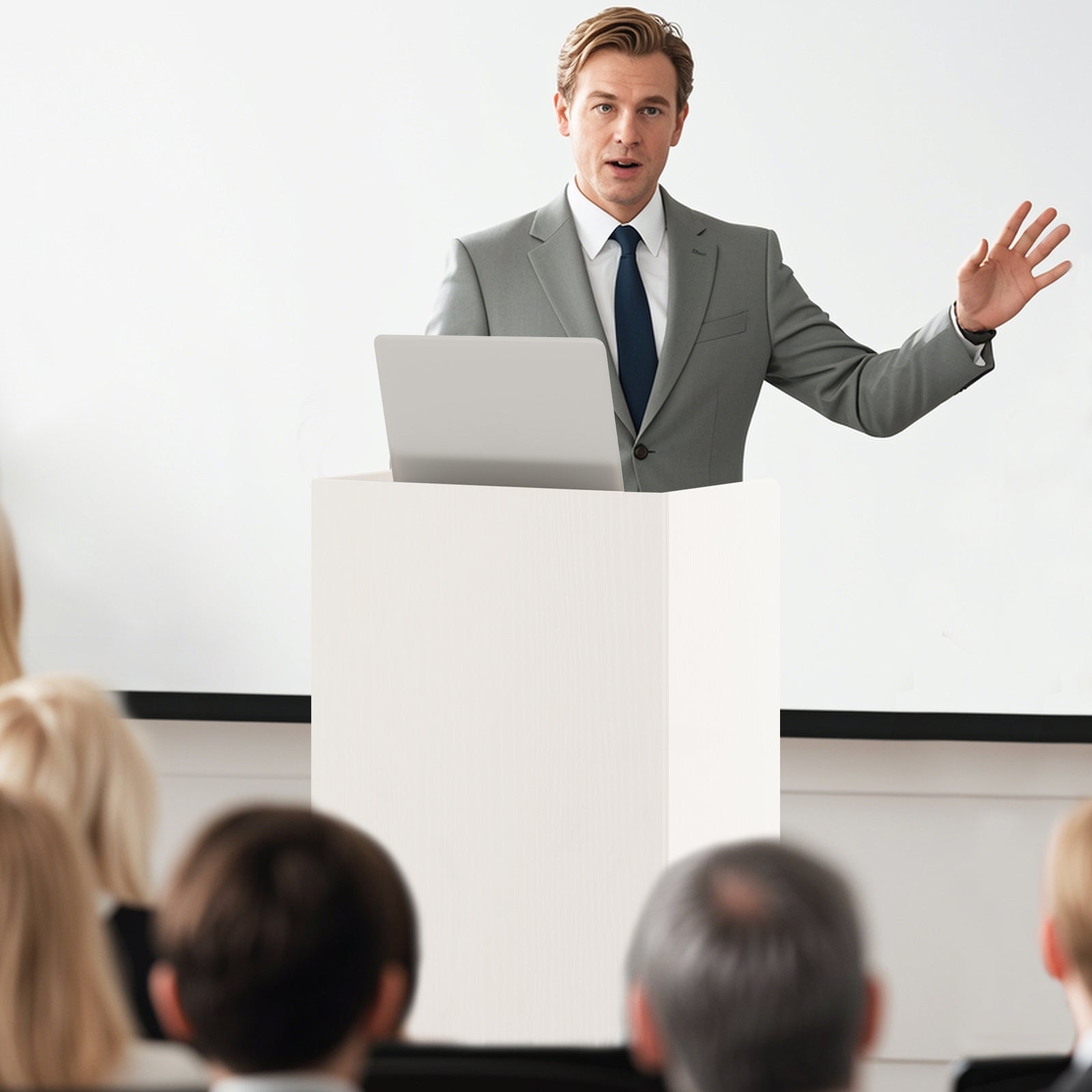 Rolling Podium Stand with 2 Shelves and Lockable Wheels, White Cabinets & Chests at Gallery Canada