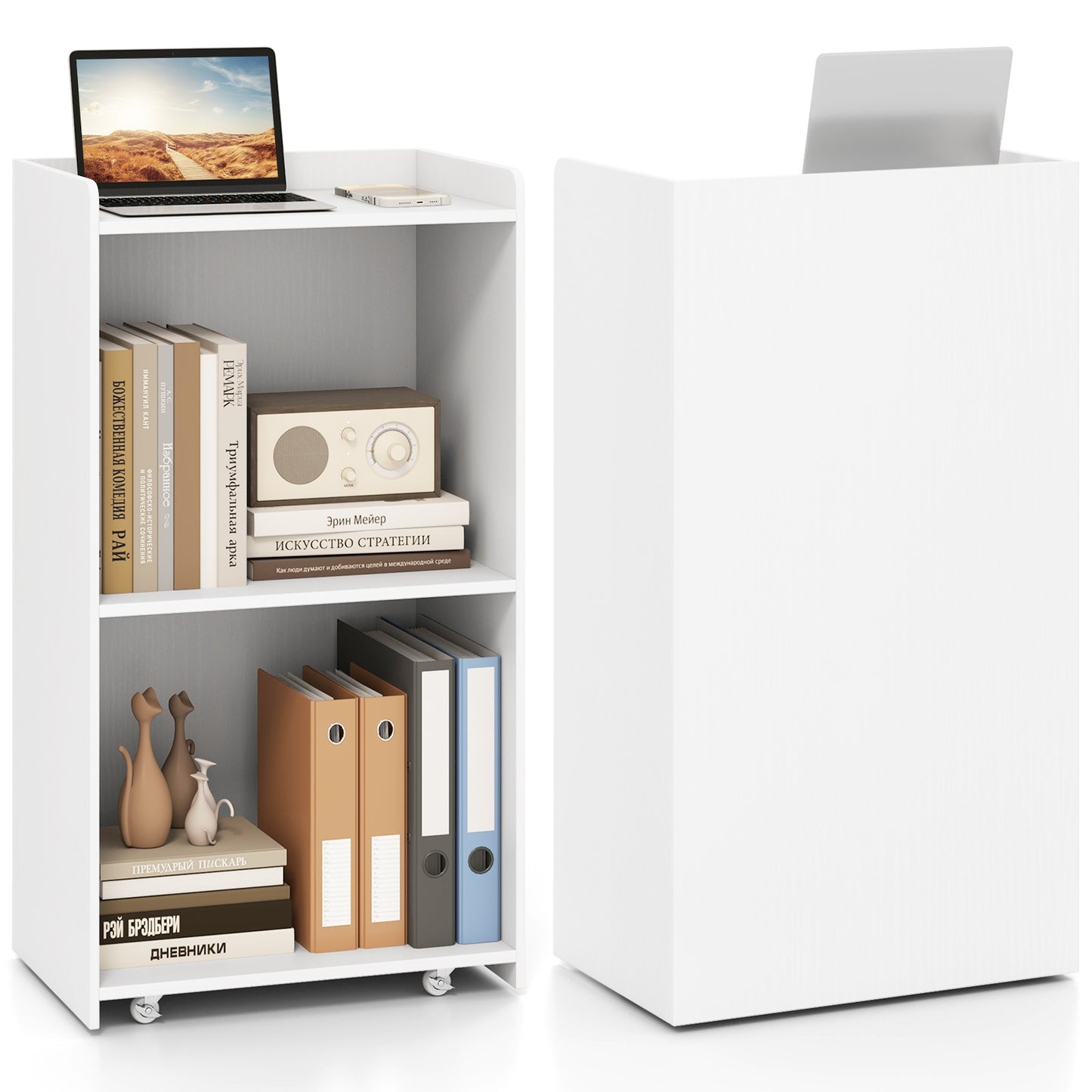 Rolling Podium Stand with 2 Shelves and Lockable Wheels, White Cabinets & Chests at Gallery Canada