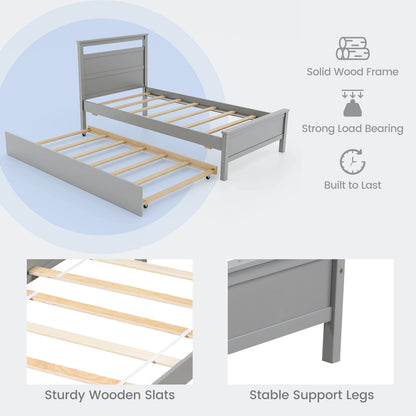 Twin Size Wooden Bed Frame with Trundle for Teens and Adults, Gray Trundle Bed Frame at Gallery Canada