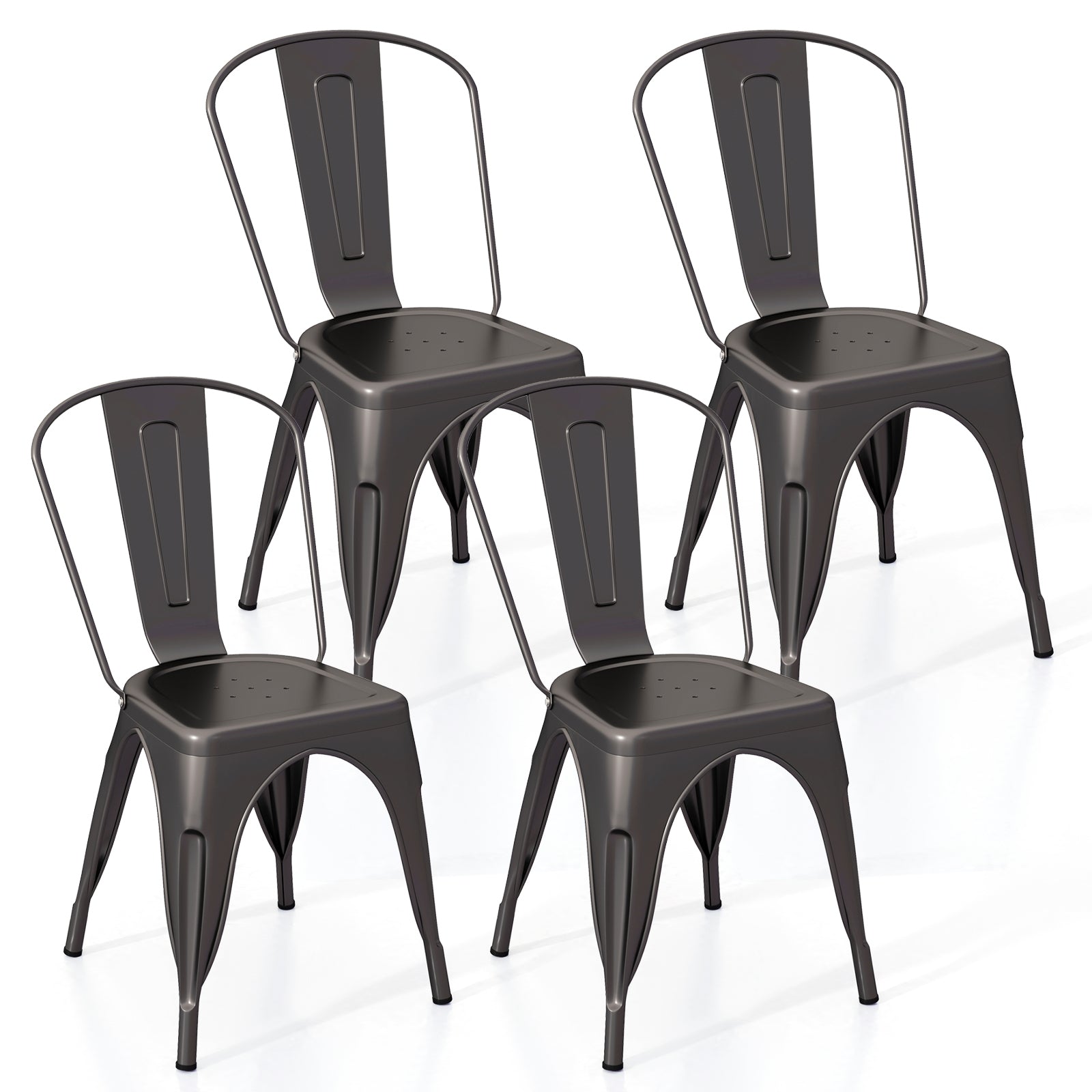 Metal Dining Chairs Set of 4, Removable Backrest, Gun Dining Chairs Gun at Gallery Canada