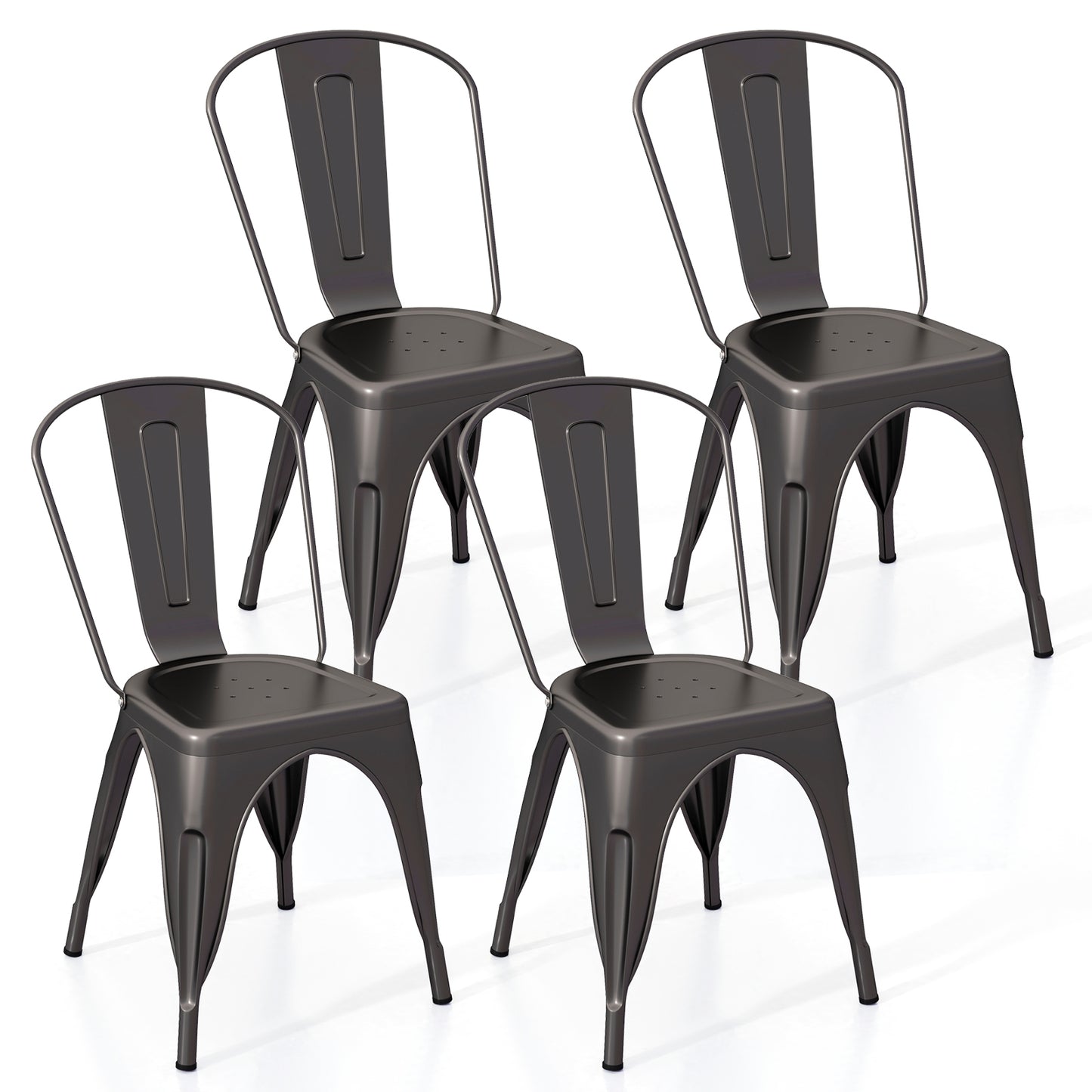 Metal Dining Chairs Set of 4, Removable Backrest, Gun Dining Chairs Gun at Gallery Canada