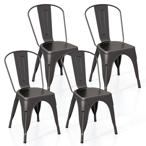 Metal Dining Chairs Set of 4, Removable Backrest, Gun