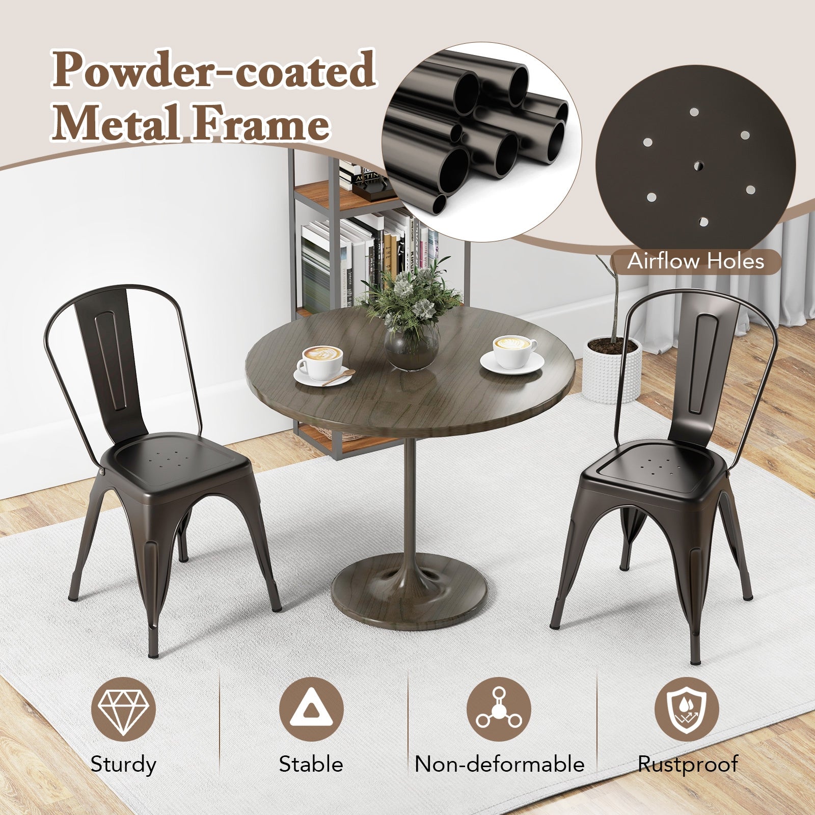 Metal Dining Chairs Set of 4 with Removable Backrest for Dining Room Restaurant Living Room, Gun Dining Chairs at Gallery Canada