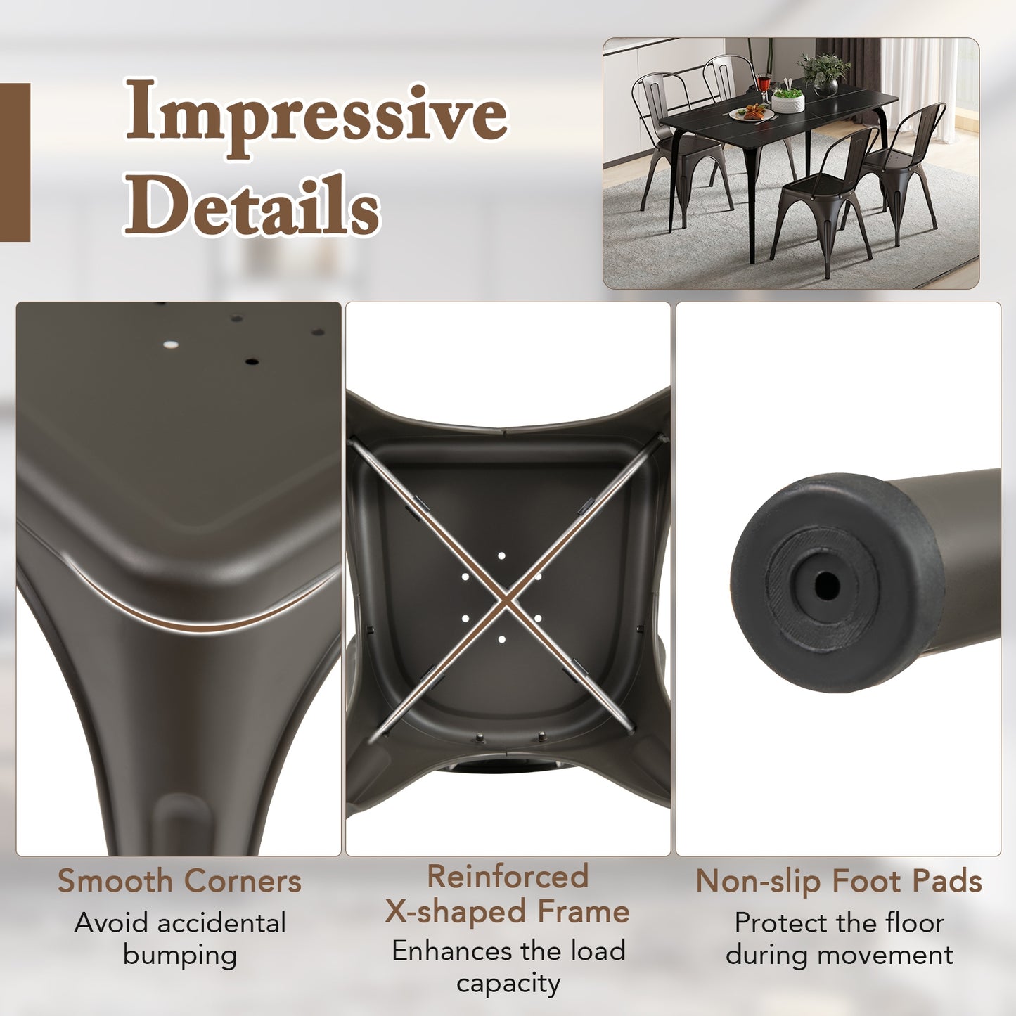 Metal Dining Chairs Set of 4 with Removable Backrest for Dining Room Restaurant Living Room, Gun Dining Chairs at Gallery Canada