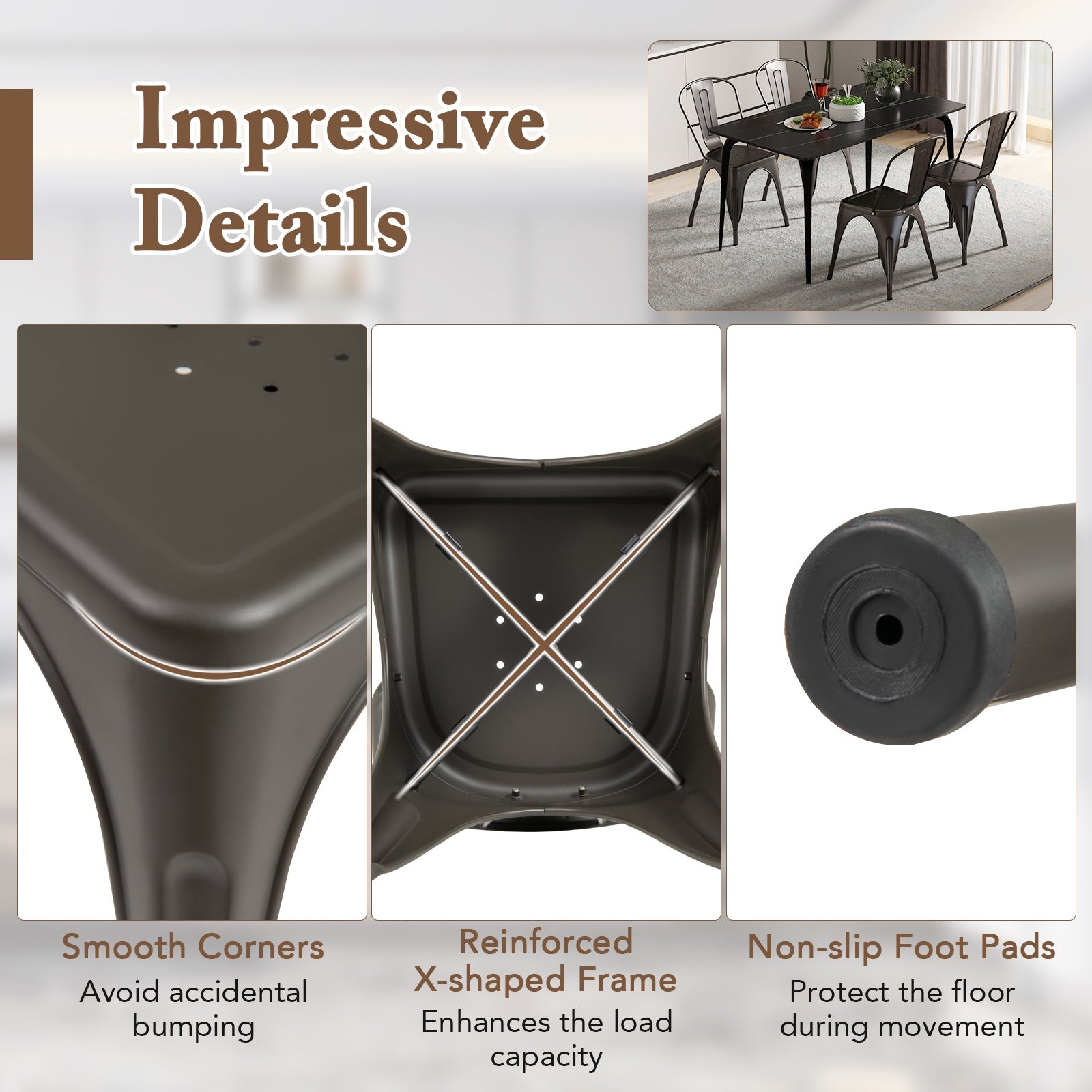 Metal Dining Chairs Set of 4 with Removable Backrest for Dining Room Restaurant Living Room, Gun Dining Chairs at Gallery Canada