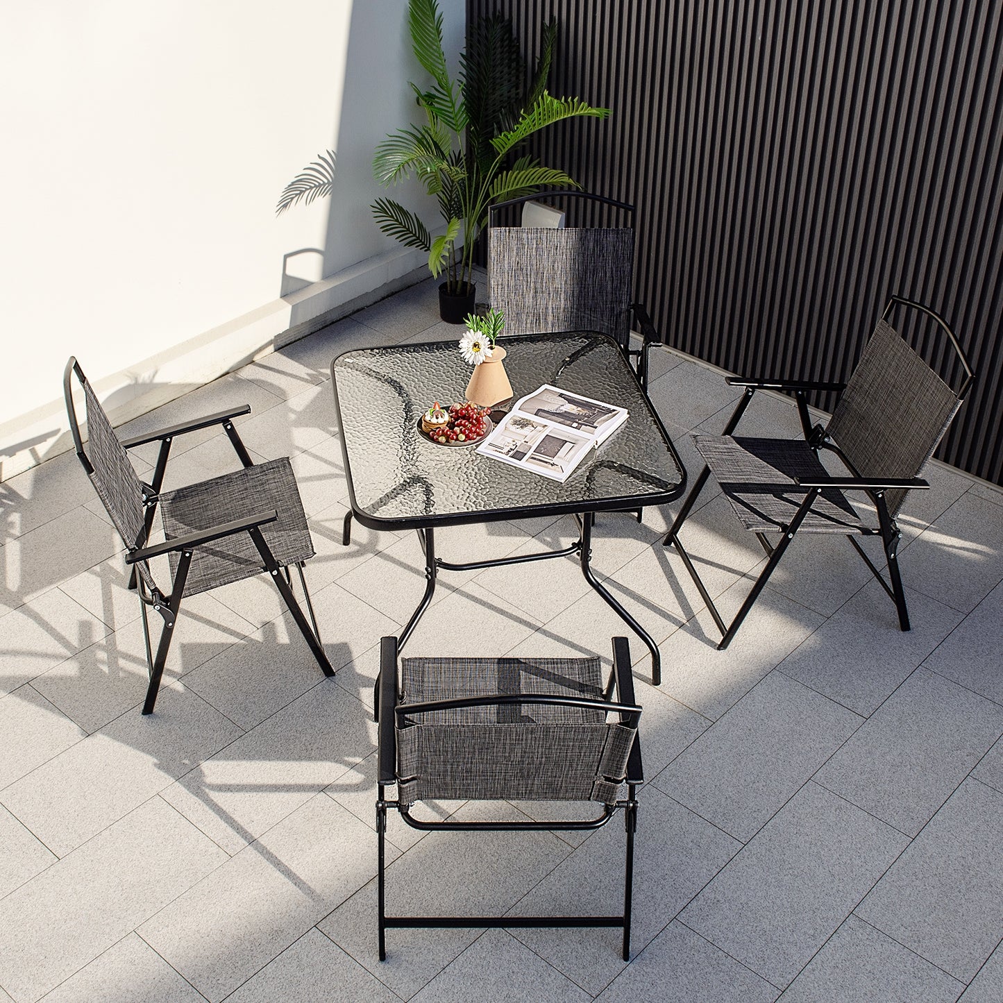 Patio Folding Chairs Set of 4 with Cozy Seat Fabric and Heavy-Duty Metal Frame, Gray Patio Dining Chairs at Gallery Canada