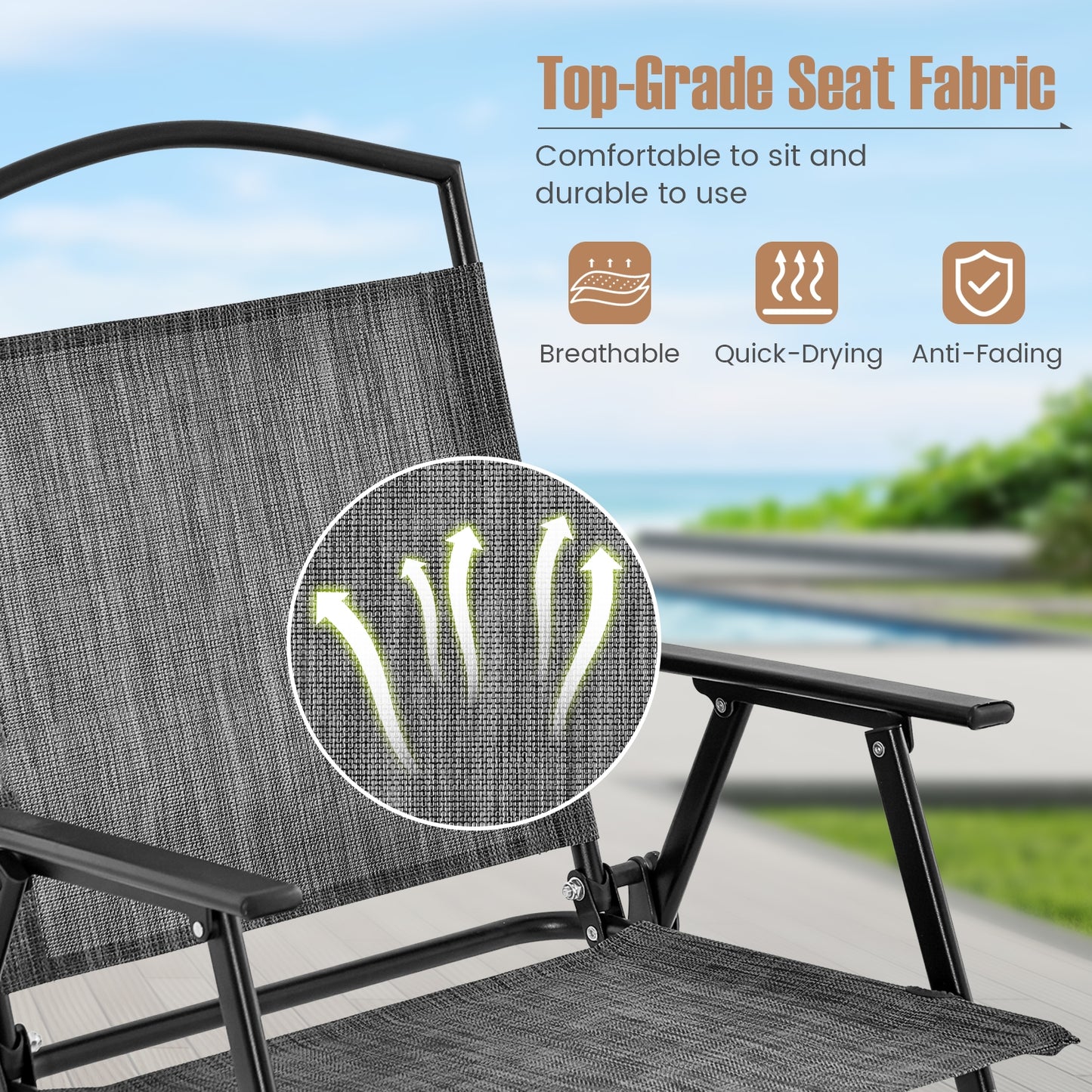 Patio Folding Chairs Set of 4 with Cozy Seat Fabric and Heavy-Duty Metal Frame, Gray Patio Dining Chairs at Gallery Canada