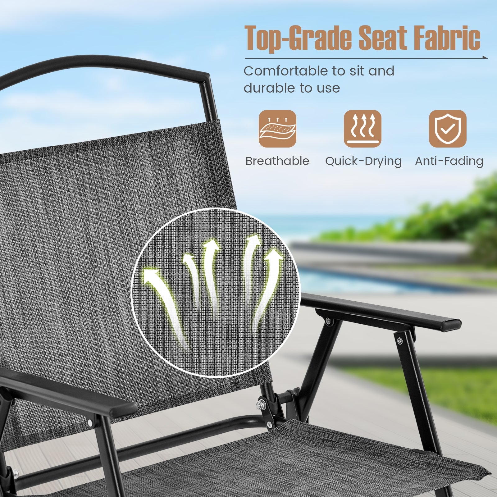 Patio Folding Chairs Set of 4 with Cozy Seat Fabric and Heavy-Duty Metal Frame, Gray Patio Dining Chairs at Gallery Canada