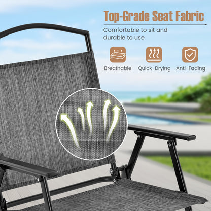Patio Folding Chairs Set of 4 with Cozy Seat Fabric and Heavy-Duty Metal Frame, Gray Patio Dining Chairs at Gallery Canada