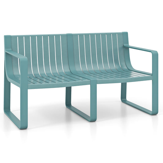 Weather-Resistant Plastic Bench, 2-Person, Curved Backrest, Blue Outdoor Benches Blue at Gallery Canada