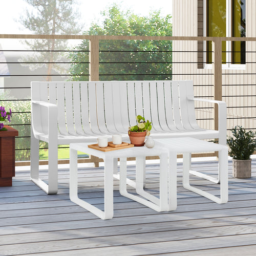Weather-resistant Plastic 2-Person Bench with Curved Backrest, White