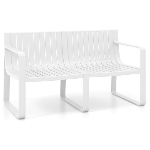 Weather-resistant Plastic 2-Person Bench with Curved Backrest, White