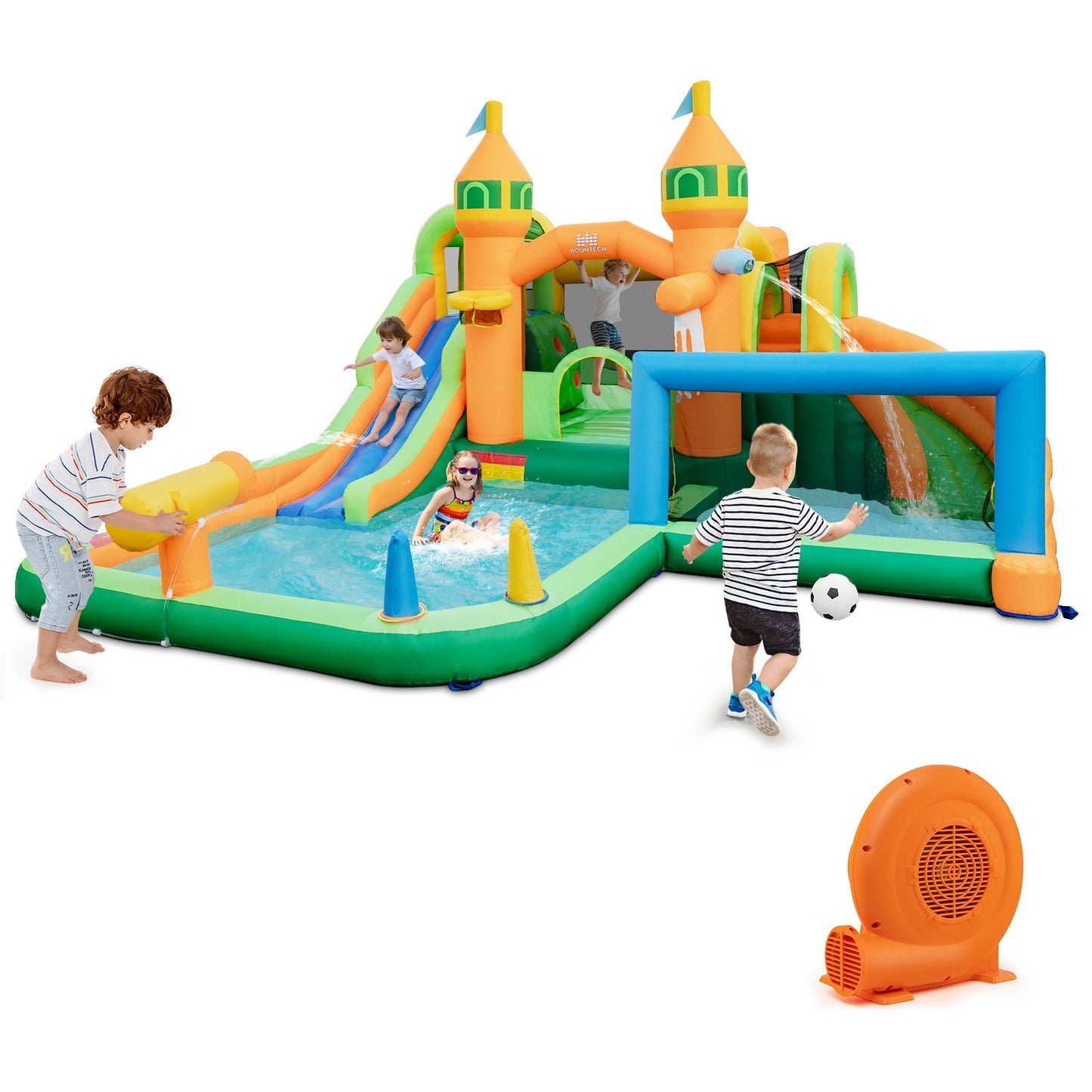 Kids Inflatable Water Slide with Soccer Gate and 750W Blower, Multicolor Bounce House Multicolor at Gallery Canada