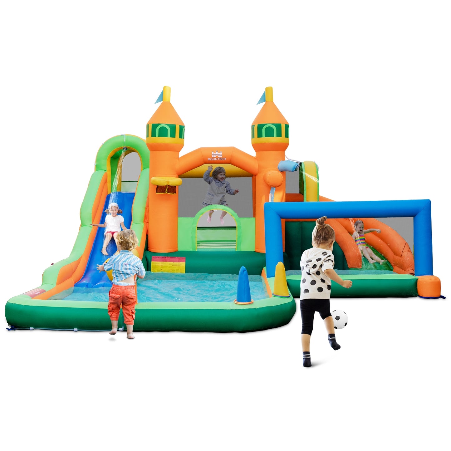 Kids Inflatable Water Slide with Soccer Gate and 750W Blower, Multicolor Bounce House at Gallery Canada