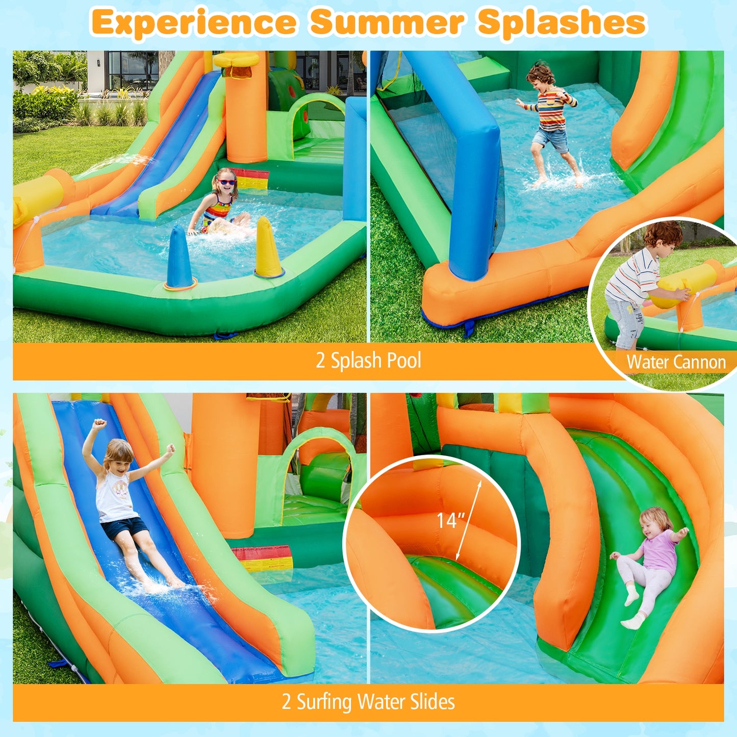 Kids Inflatable Water Slide with Soccer Gate and 750W Blower, Multicolor Bounce House at Gallery Canada