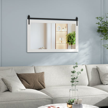 Rectangle Barn Door Style Wall Mounted Mirror with Solid Wood Frame, White Wall Mirrors at Gallery Canada