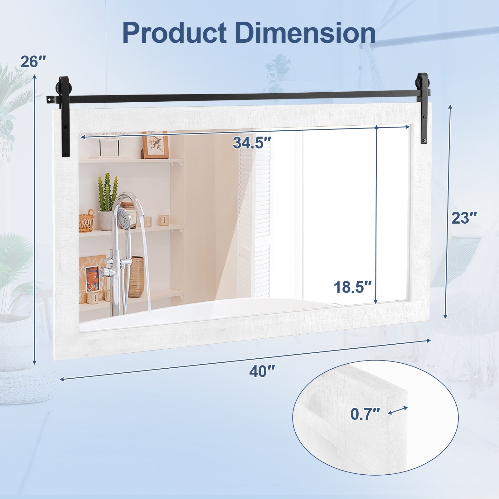 Rectangle Barn Door Style Wall Mounted Mirror with Solid Wood Frame, White Wall Mirrors at Gallery Canada