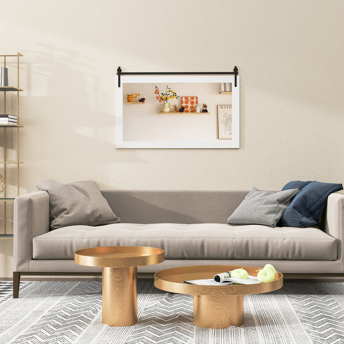 Rectangle Barn Door Style Wall Mounted Mirror with Solid Wood Frame, White Wall Mirrors at Gallery Canada