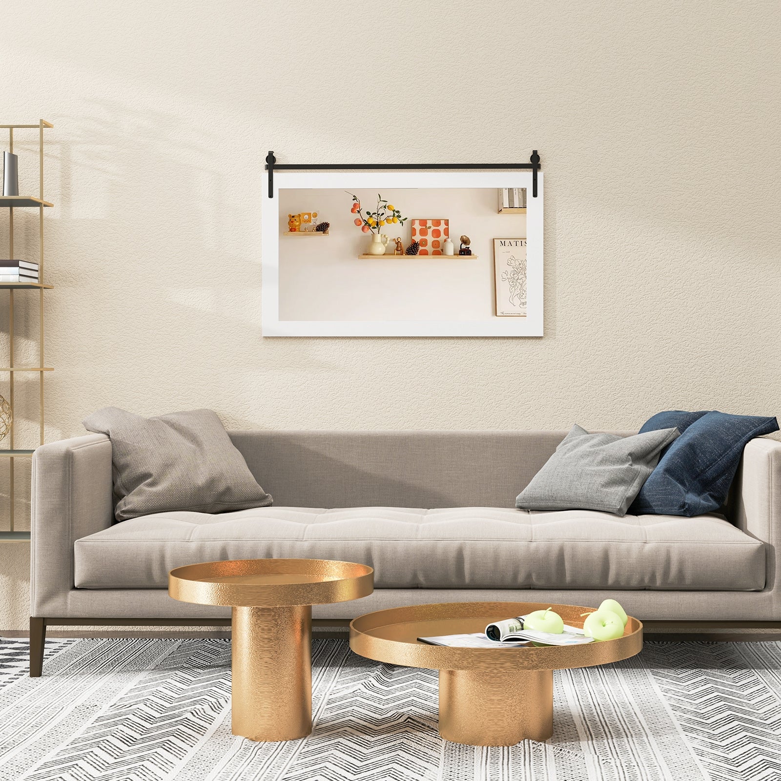 Rectangle Barn Door Style Wall Mounted Mirror with Solid Wood Frame, White Wall Mirrors at Gallery Canada