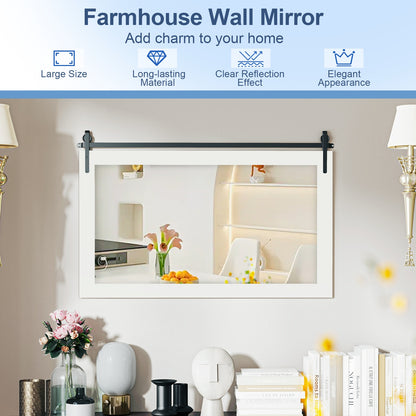 Rectangle Barn Door Style Wall Mounted Mirror with Solid Wood Frame, White Wall Mirrors at Gallery Canada