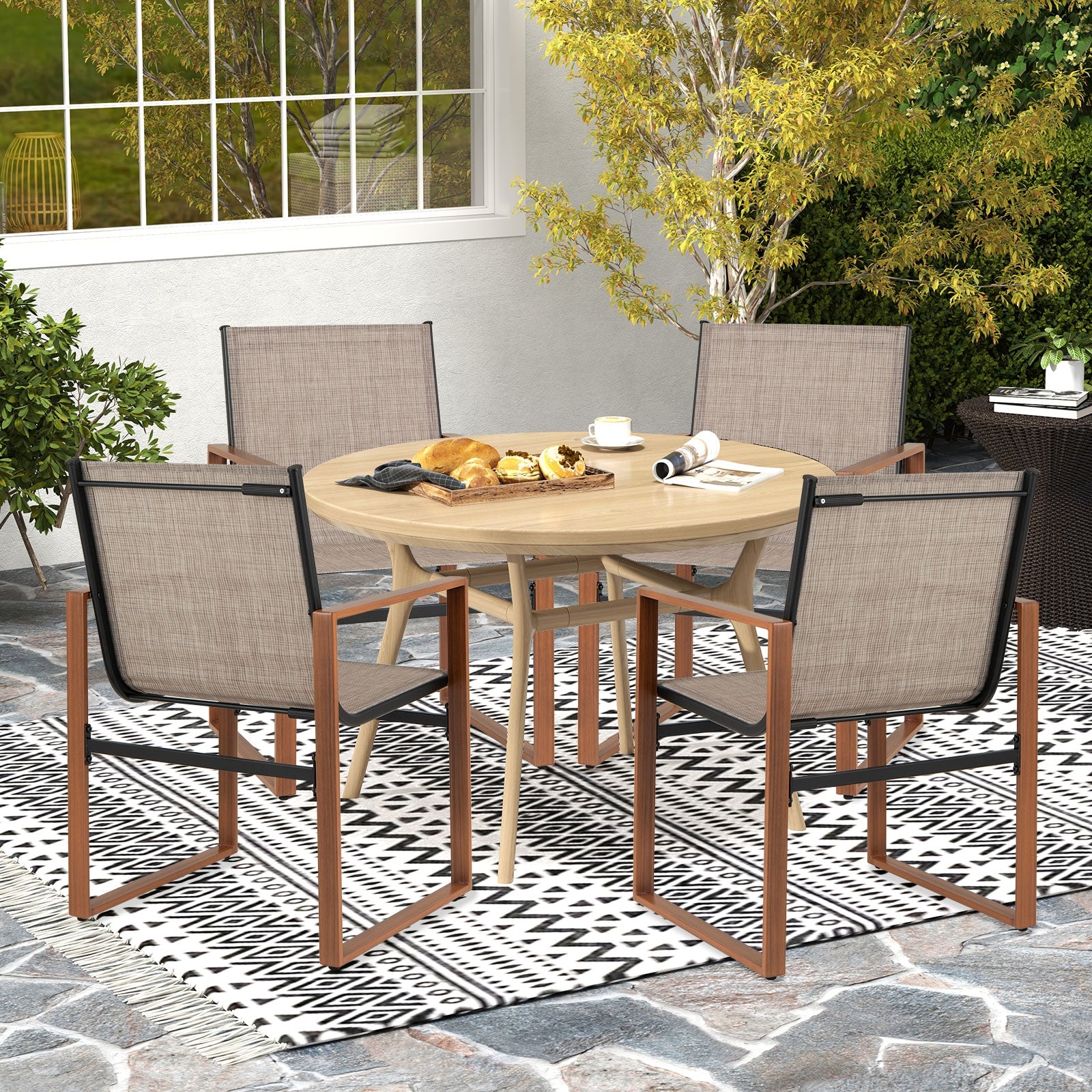Outdoor Dining Chairs with Breathable Seat and Backrest Set of 2, Brown Patio Dining Chairs at Gallery Canada