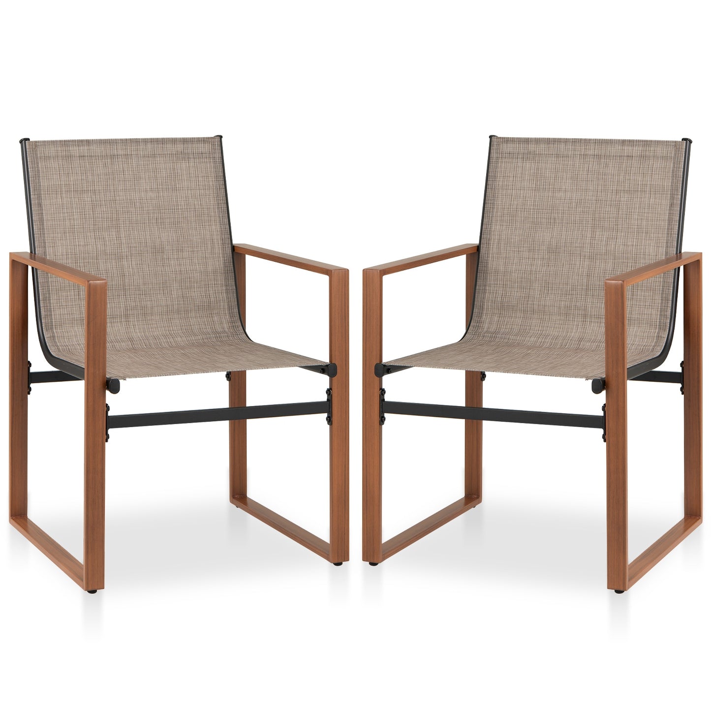 Outdoor Dining Chairs with Breathable Seat and Backrest Set of 2, Brown Patio Dining Chairs at Gallery Canada