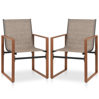 Outdoor Dining Chairs with Breathable Seat and Backrest Set of 2, Brown Patio Dining Chairs at Gallery Canada