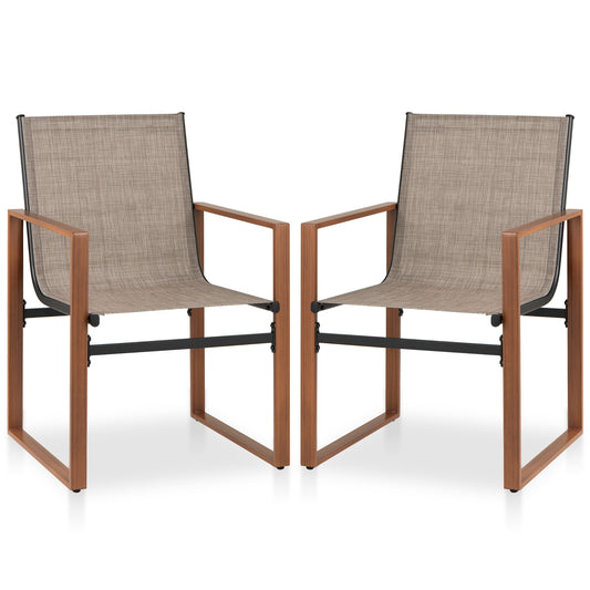 Outdoor Dining Chairs, Breathable Seat Backrest, Set of 2, Brown Patio Dining Chairs Brown at Gallery Canada