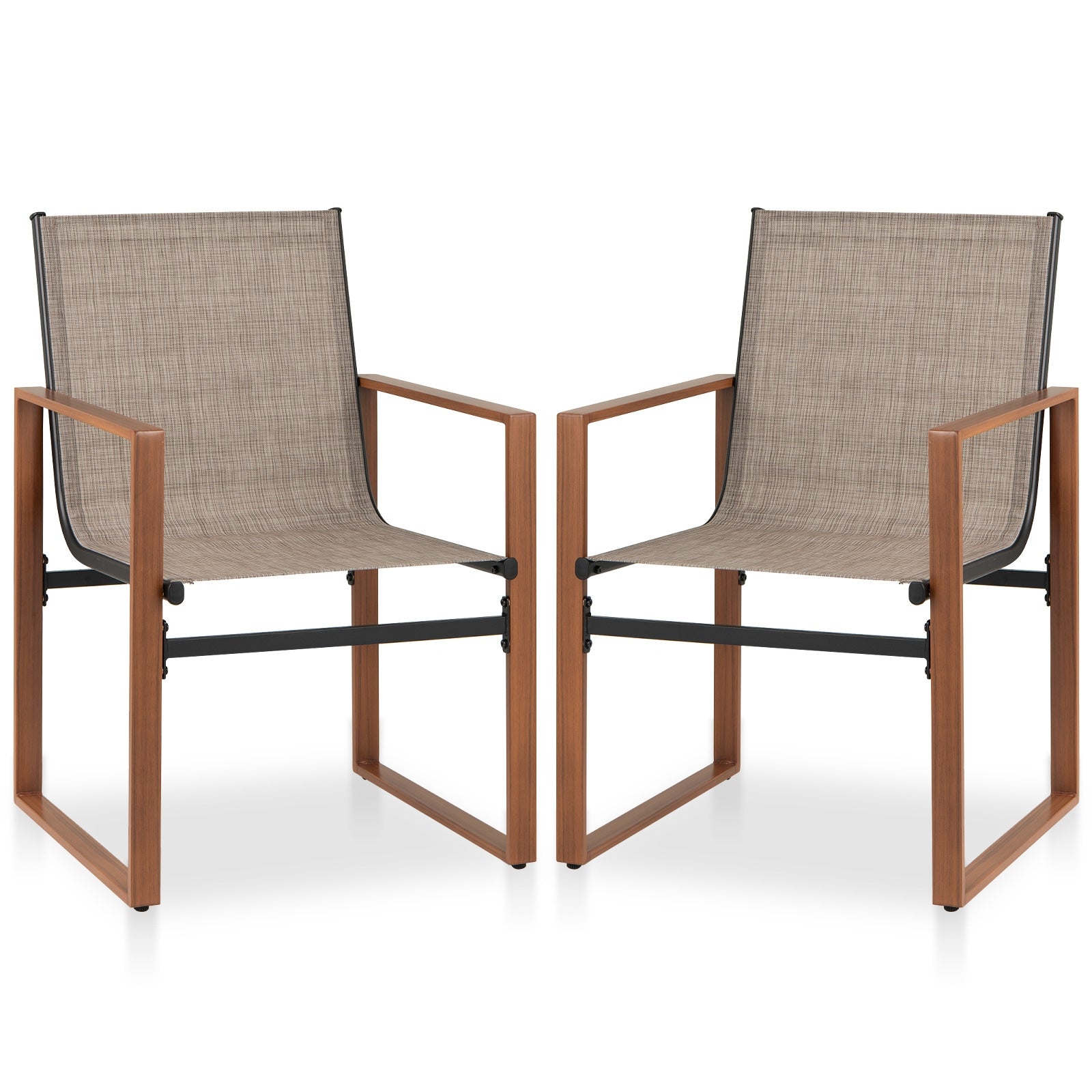 Outdoor Dining Chairs, Breathable Seat Backrest, Set of 2, Brown Patio Dining Chairs Brown at Gallery Canada
