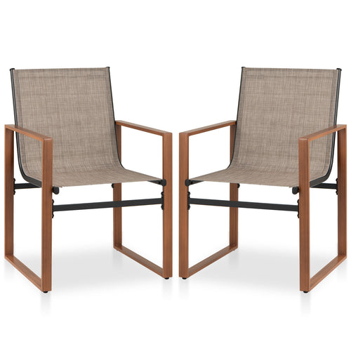 Outdoor Dining Chairs with Breathable Seat and Backrest Set of 2, Brown