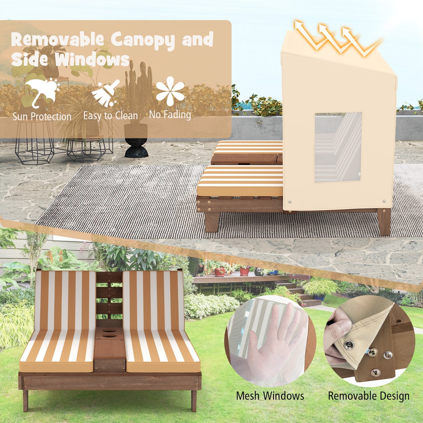 Kids Patio Lounge Chair with Cup Holders and Awning, Brown Kids Chairs & Seating at Gallery Canada