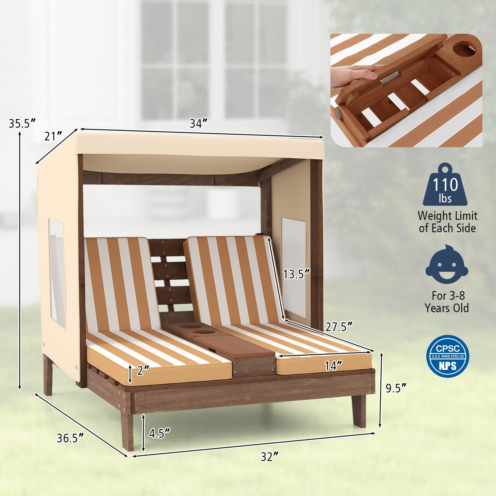 Kids Patio Lounge Chair with Cup Holders and Awning, Brown Kids Chairs & Seating at Gallery Canada