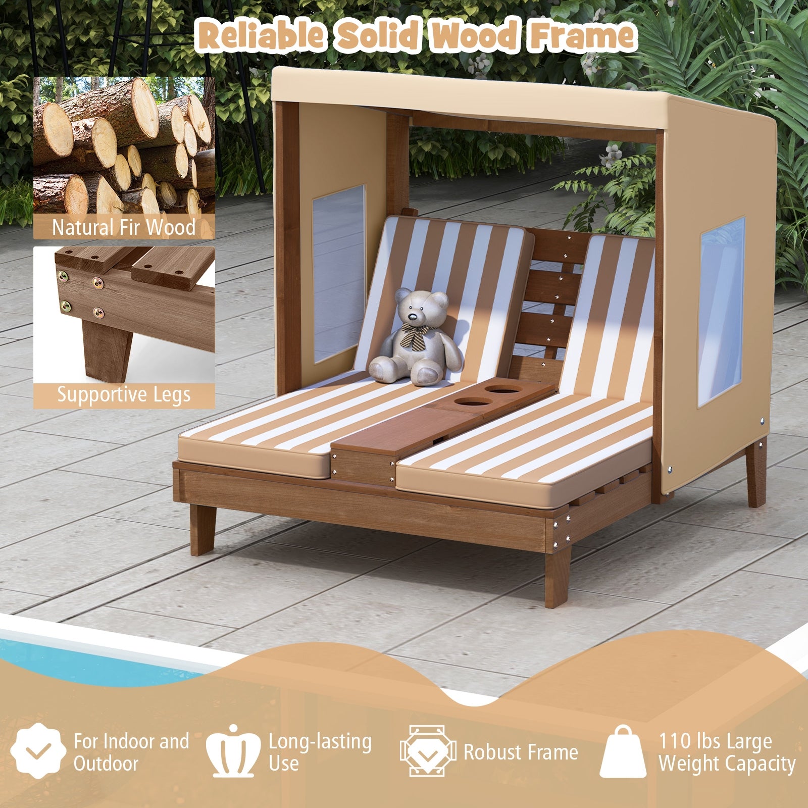Kids Patio Lounge Chair with Cup Holders and Awning, Brown Kids Chairs & Seating at Gallery Canada