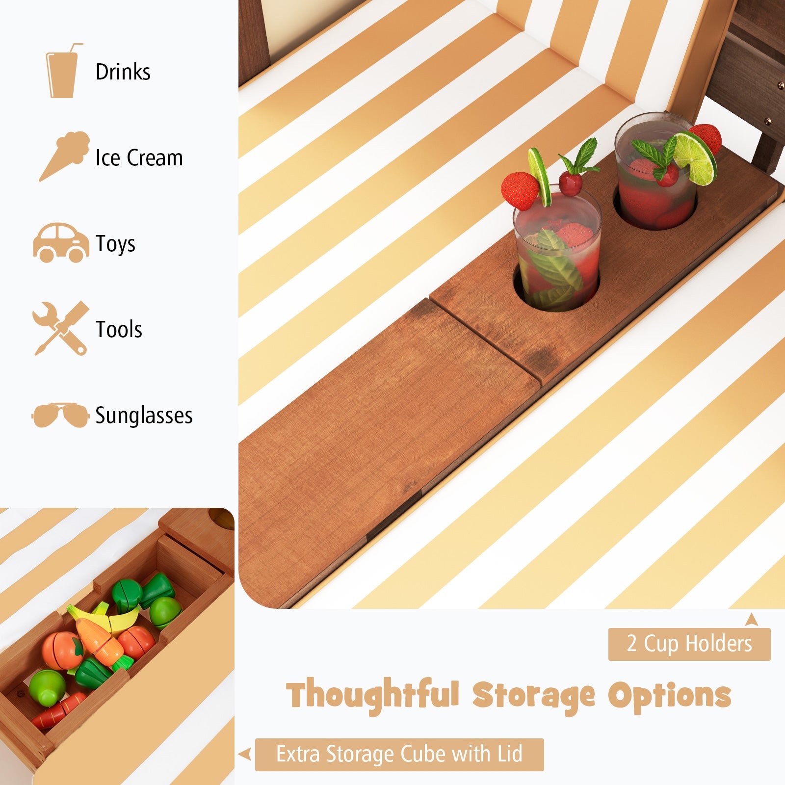 Kids Patio Lounge Chair with Cup Holders and Awning, Brown Kids Chairs & Seating at Gallery Canada