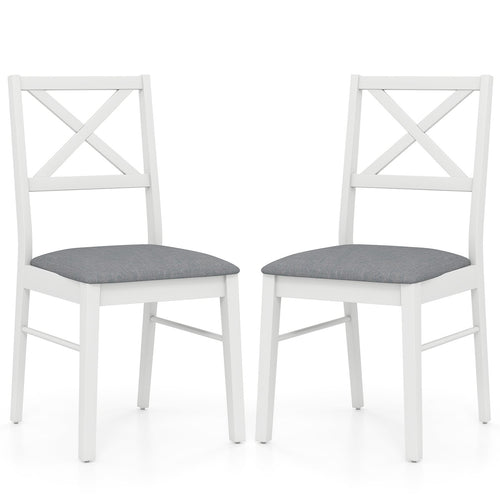 Upholstered Side Dining Chairs Set of 2 with Rubber Wood Frame, White