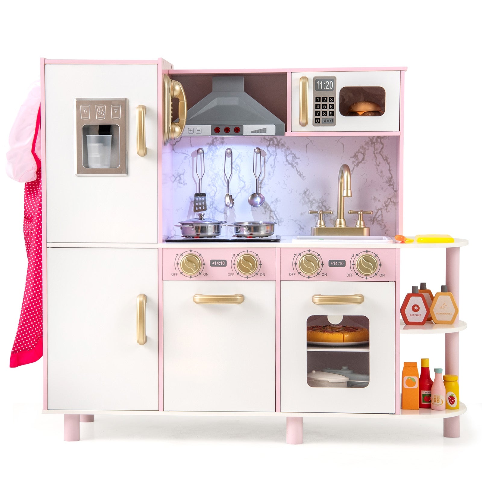 Wooden Kitchen Playset with Ice Maker and Sounds for Ages 3+, Pink Play Kitchen Sets at Gallery Canada
