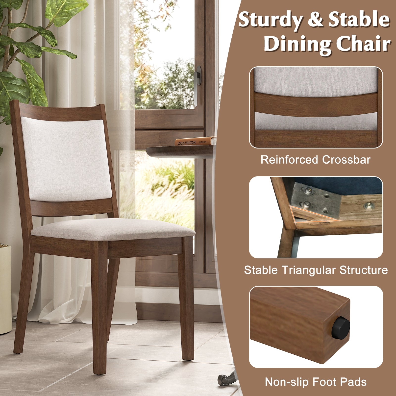 Modern Dining Chair Set Of 2, Upholstered With Padded Backrest, Brown Dining Chairs at Gallery Canada