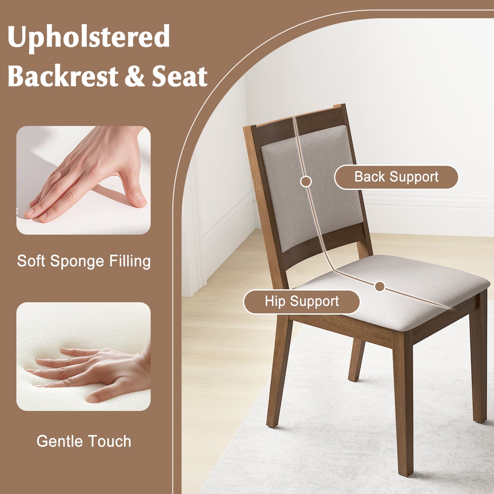 Modern Dining Chair Set Of 2, Upholstered With Padded Backrest, Brown Dining Chairs at Gallery Canada