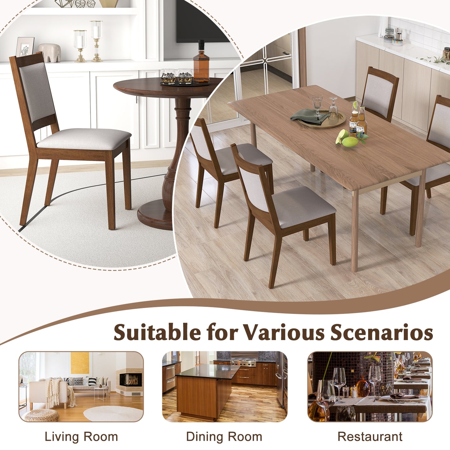 Modern Dining Chair Set Of 2, Upholstered With Padded Backrest, Brown Dining Chairs at Gallery Canada